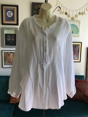 OLD NAVY size 3X Calla Lilly White Gauzy Cotton Peasant Top Gauze Oversize